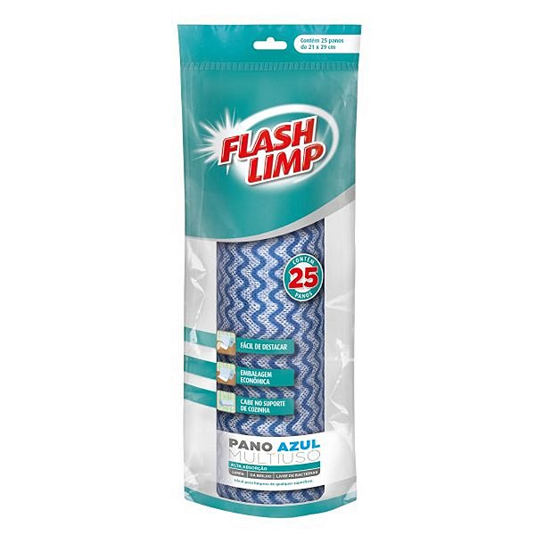 Pano Limpeza Mult Azul Rolo C/ 25 Flashlimp