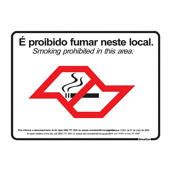 Placa Sinal Poliestireno 20x25 "lei Estadual Sp13541"