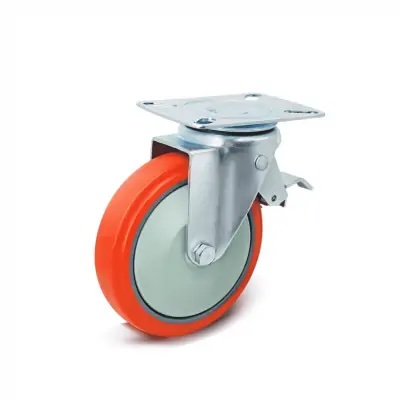 Rodizio Giratorio Placa 5" 150kg C/ Freio Poliuretano Rodcar