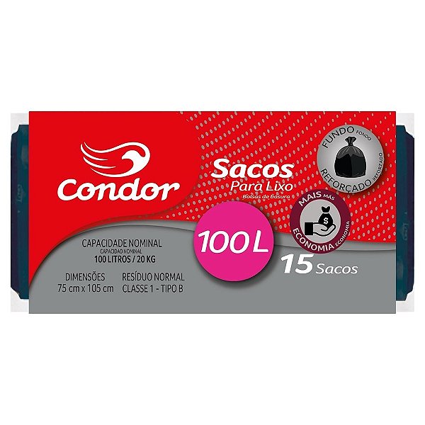 Saco de Lixo 100l Rolo 15 Un Condor