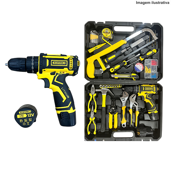 Parafusadeira 12v com Kit Oficina de Ferramentas Bomvink