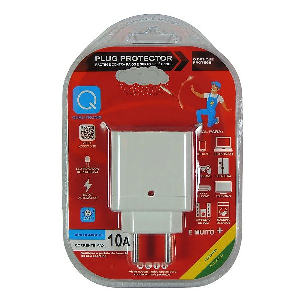 Protetor Surto Plug 2p 10a Branco Qualitronix