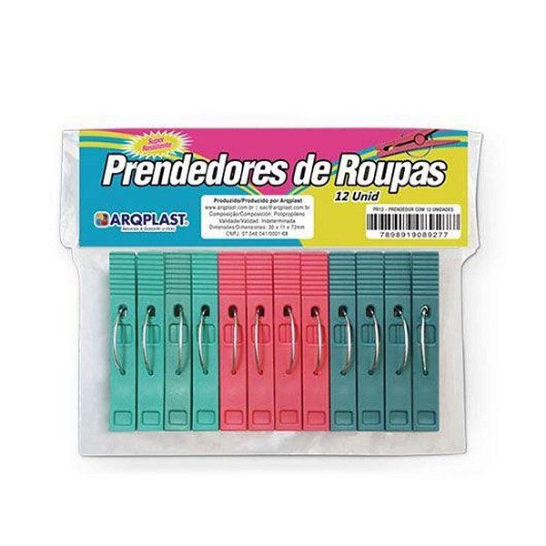 Prendedor de Plastico Simples c/ 12 Arqplast