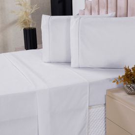 Jogo de Lençol Casal 4 Peças 80% Algodão 180 Fios Lunna Branco