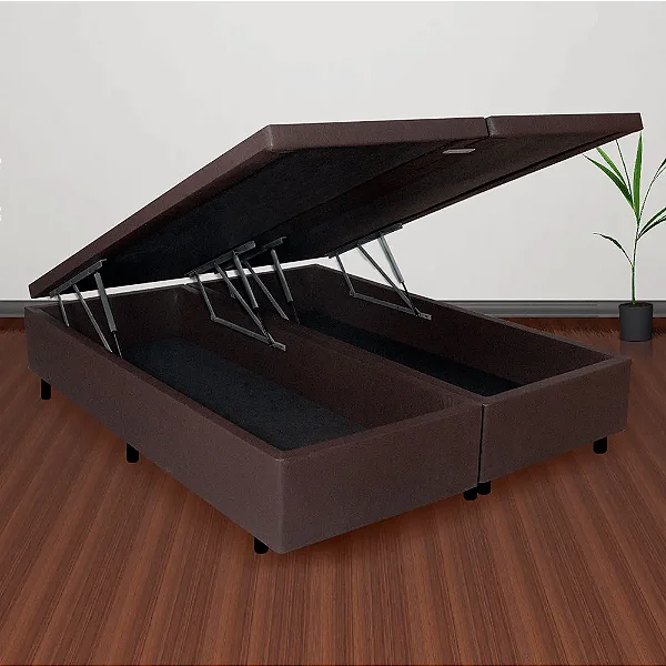 Base Box Baú Queen 158x198x42cm Courino Linho Marrom
