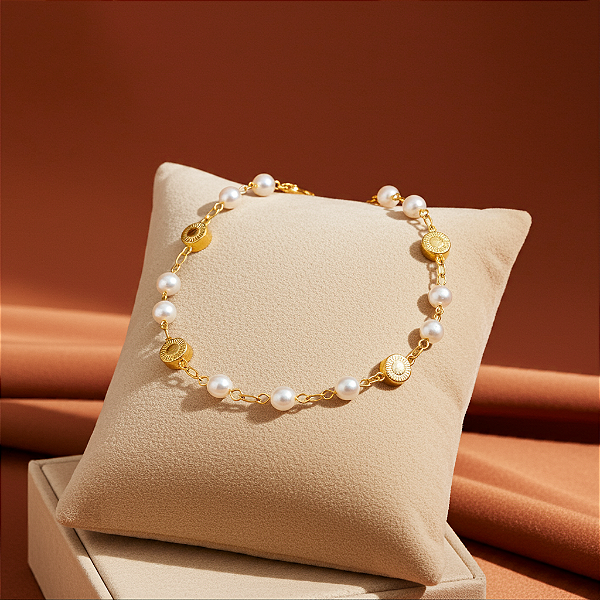 Pulseira Pérolas & Charme – Banhada a Ouro 18K