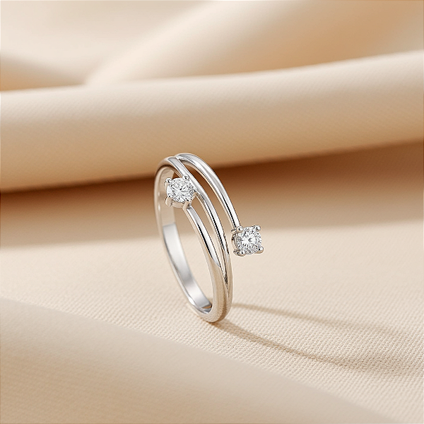 Anel Dueto de Luz Banhado a Prata 925  e Zircônias - TAM 16