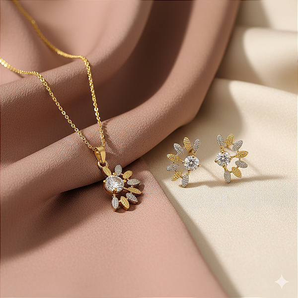 Conjunto Aurora Banhado a Ouro 18K e Zircônia