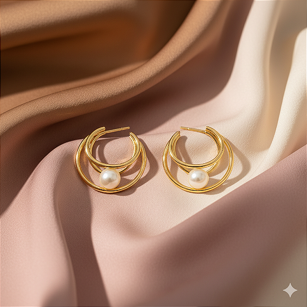 Brinco Eclipse de Pérola Banhado a Ouro 18K