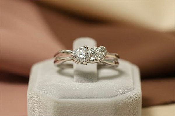 Anel Dueto de Amor Banhado a Prata 925 com Zircônias - TAM 20