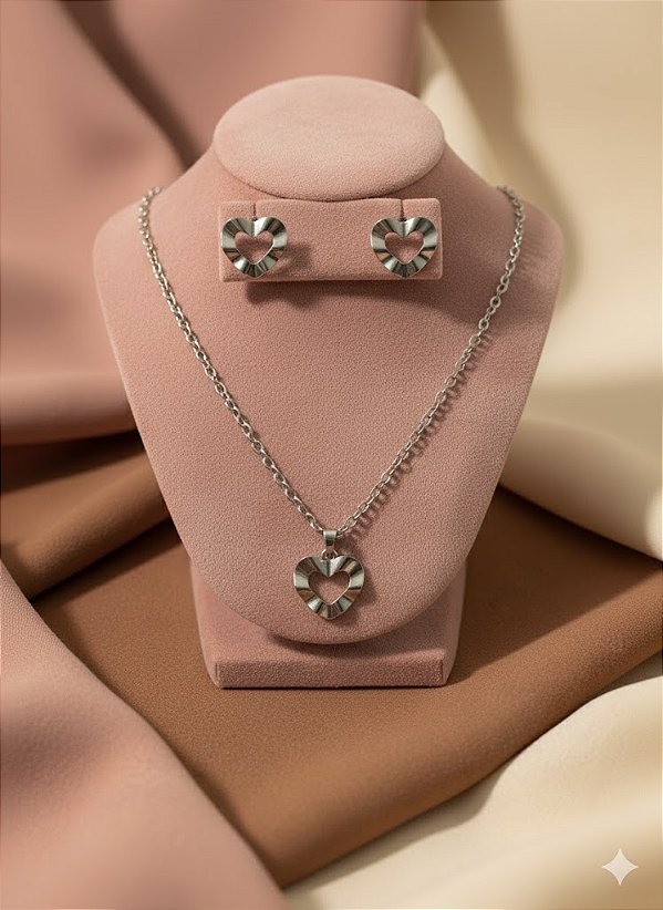 Conjunto Coração Eterno Aço Inoxidável Premium