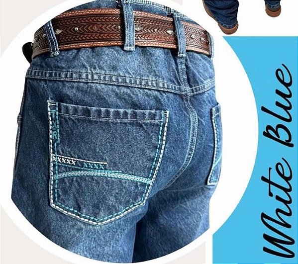 Calça Texas Road Bordada Azul