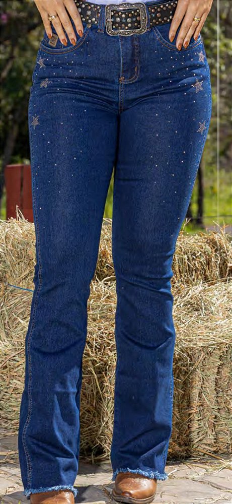 Calça American Country Boot Cut com Strass Estrelas