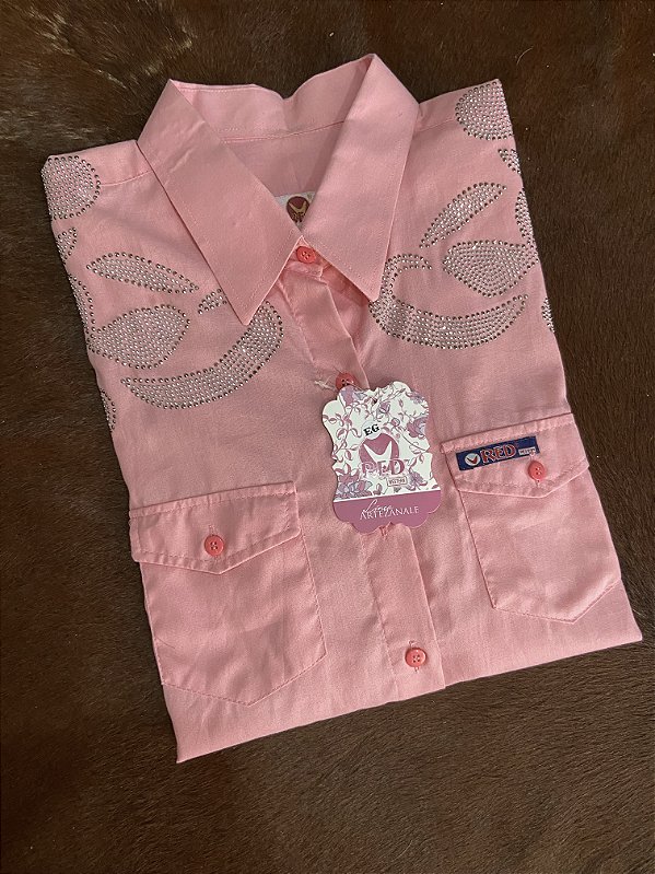 Camisete Red Western Rosa claro com strass