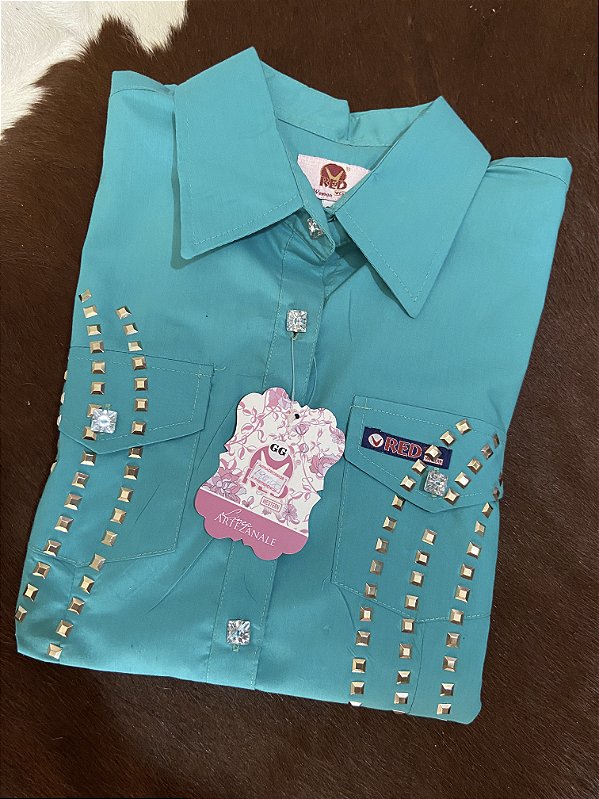 Camisete Red Western Verde água com strass