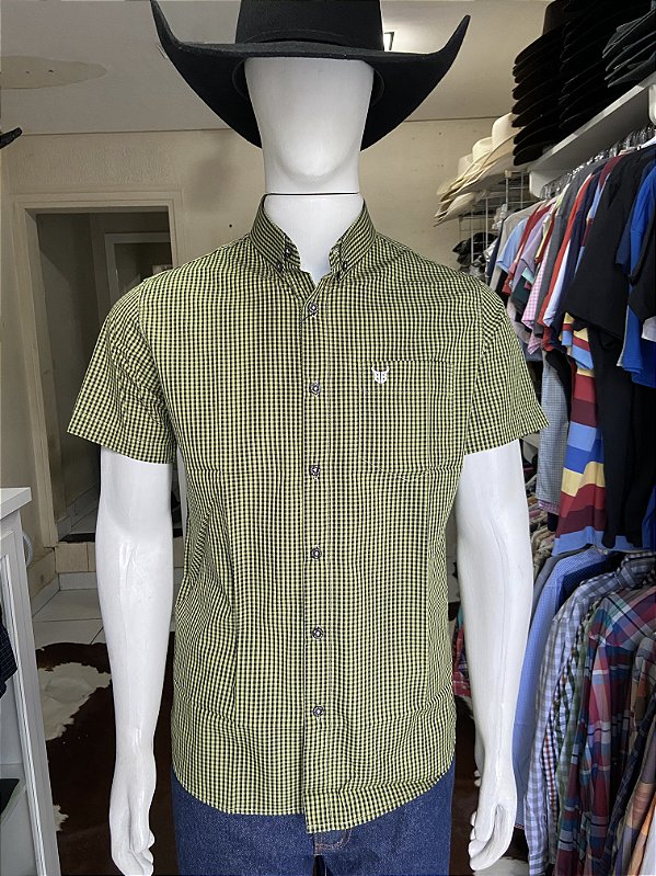 Camisa Bull Brand manga curta xadrez amarelo/preto