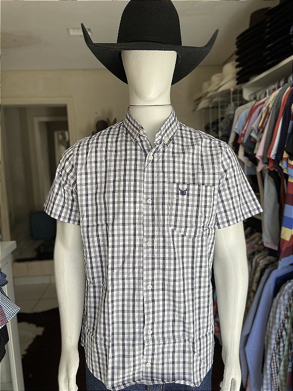 Camisa Bull Brand Manga Curta Xadrez Cinza