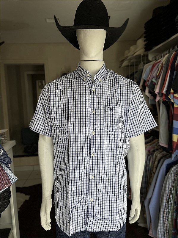 Camisa Bull Brand Xadrez Manga Curta Azul