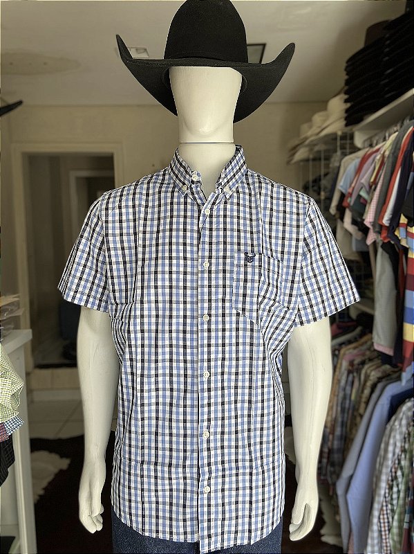 Camisa Bull Brand Xadrez Azul Manga Curta