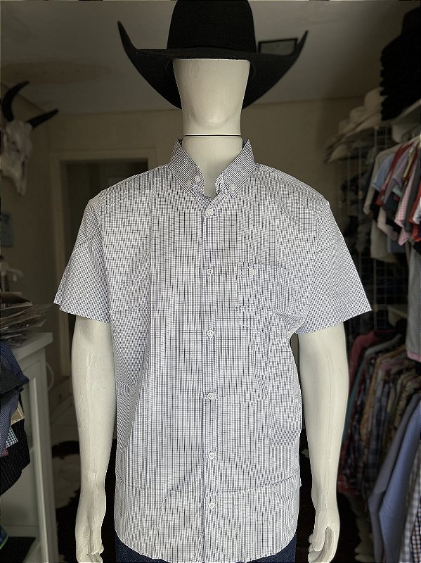 Camisa Bull Brand Manga Curta Xadrez Branco/Azul