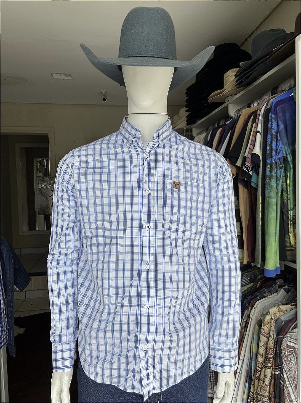 Camisa Bull Brand Manga Longa Xadrez Azul