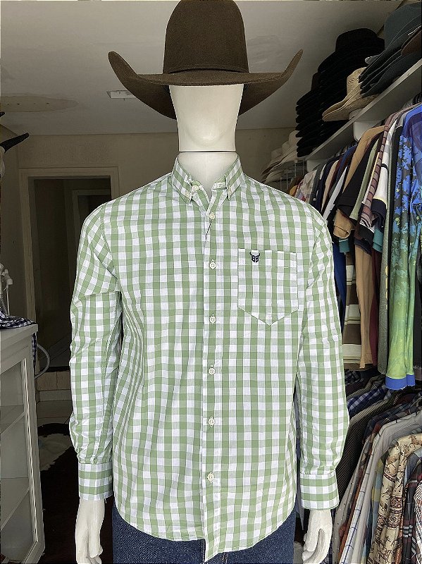 Camisa Bull Brand Manga Longa Xadrez Verde