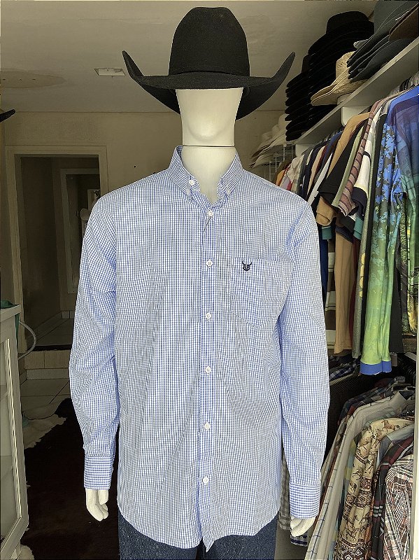 Camisa Bull Brand Manga Longa Xadrez Azul