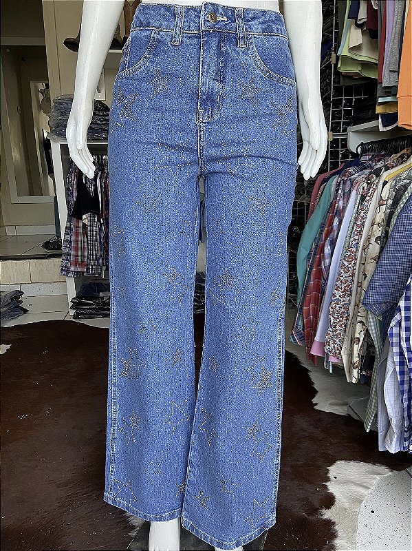 Calça American Country Wide Leg com Strass AC851