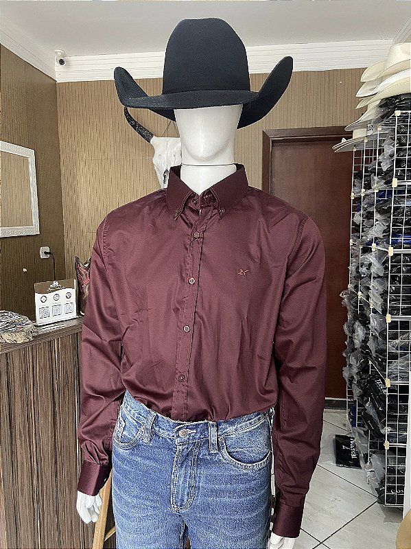 Camisa 2K Jeans Manga Longa Lisa Vinho