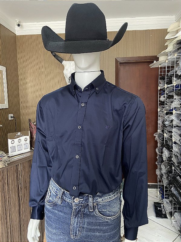 Camisa 2K Jeans Manga Longa Lisa Azul