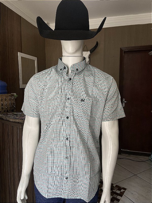 Camisa 2K Jeans Manga Curta Xadrez