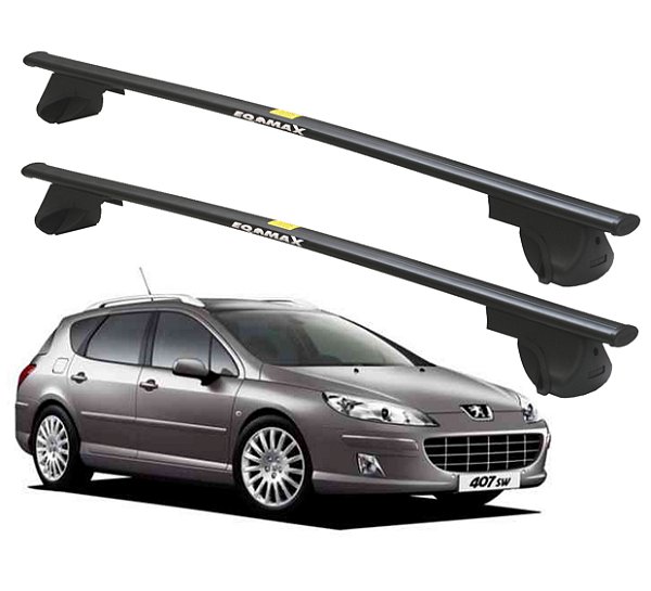 RACK P/ LONGARINAS ALPHA AÇO 02 (1,20M) PEUGEOT 407 SW 2004 2005 2006 2007 2008 2009 - PRETO