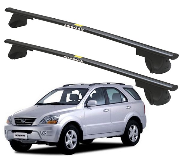 RACK P/ LONGARINAS ALPHA AÇO 02 (1,20M) KIA SORENTO 2002 2003 2004 2005 2006 2007 2008 2009 - PRETO
