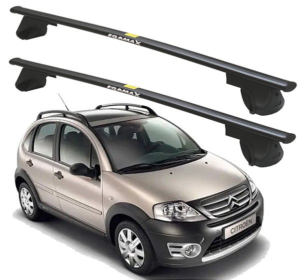 RACK P/ LONGARINAS ALPHA AÇO 02 (1,20M) CITROEN C3 XTR 2007 2008 2009 2010 2011 2012 - PRETO
