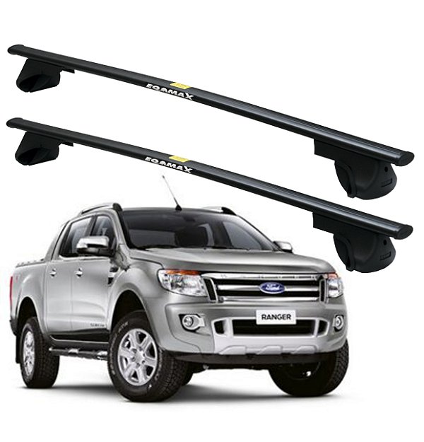 RACK P / LONGARINAS ALPHA AÇO 03 (1,30M) FORD RANGER CABINE DUPLA 2013 2014 2015 2016 2017 - PRETO