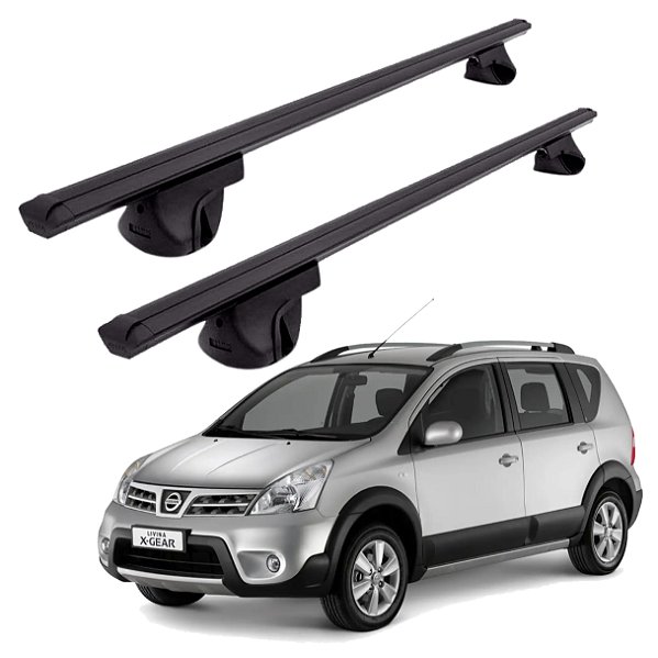 RACK P/ LONGARINAS ALPHA ALUMÍNIO 01 (1,06M) NISSAN LIVINA X-GEAR 2009 2010 2011 2012 2013 2014 - PRETO