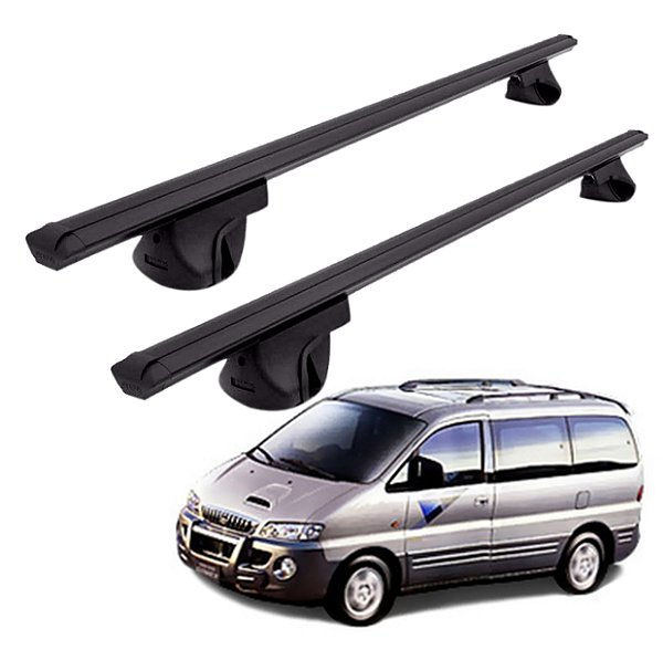 RACK P/ LONGARINAS ALPHA ALUMÍNIO 01 (1,06M) STAREX MPV 1997 1998 1999 2000 2001 2002 2003 2004 - PRETO