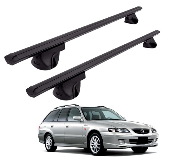 RACK P/ LONGARINAS ALPHA ALUMINIO 02 (1,16M) MAZDA 626 WAGON 1998 1999 2000 2001 2002 - PRETO