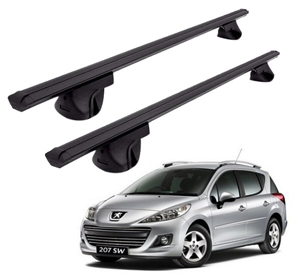 RACK P/ LONGARINAS ALPHA ALUMINIO 02 (1,16M) PEUGEOT 207 SW 2009 2010 2011 2012 2013 - PRETO