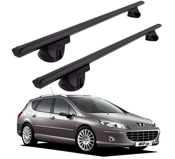 RACK P/ LONGARINAS ALPHA ALUMINIO 02 (1,16M) PEUGEOT 407 SW 2004 2005 2006 2007 2008 2009 - PRETO