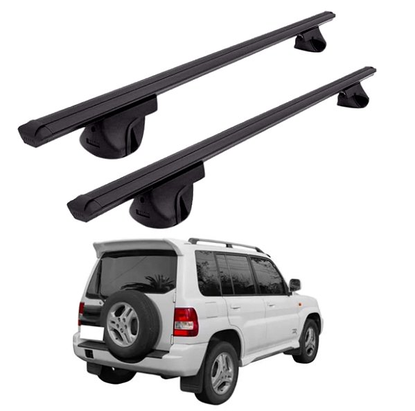 RACK P/ LONGARINAS ALPHA ALUMINIO 02 (1,16M) MITSUBISHI PAJERO IO 1999 2000 2001 2002 - PRETO