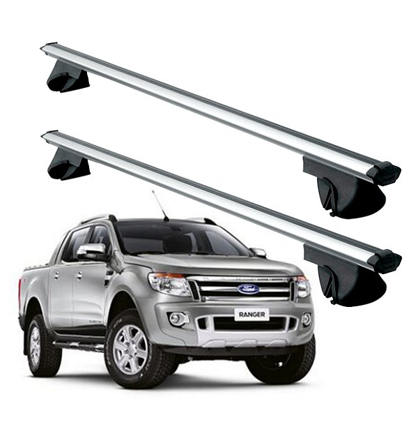 RACK P/ LONGARINAS ALPHA ALUMÍNIO 03 (1,26M) FORD RANGER CABINE DUPLA 2013 2014 2015 2016 2017 - CINZA