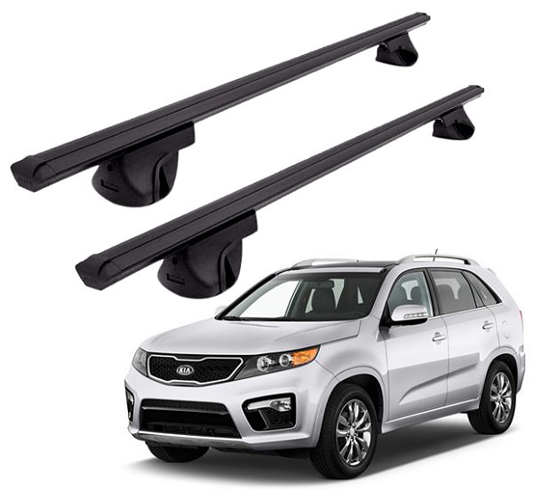 RACK P/ LONGARINAS ALPHA ALUMÍNIO 03 (1,26M) KIA SORENTO 2010 2011 2012 2013 2014 - PRETO