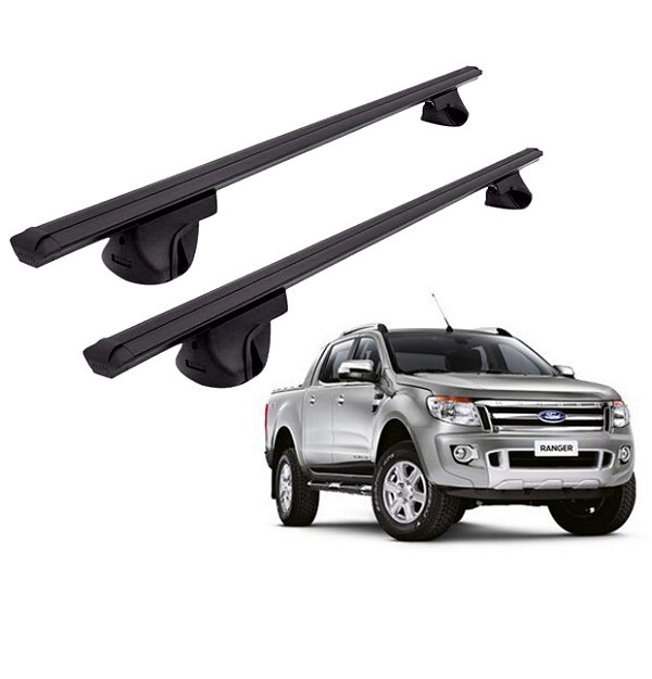 RACK P/ LONGARINAS ALPHA ALUMÍNIO 03 (1,26M) FORD RANGER CABINE DUPLA 2013 2014 2015 2016 2017 - PRETO