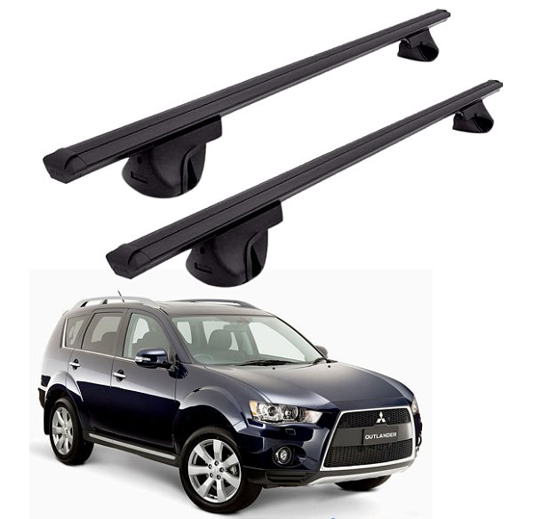 RACK P/ LONGARINAS ALPHA ALUMÍNIO 03 (1,26M) MITSUBISHI OUTLANDER 2003 2004 2005 2006 2007 2008 2009 2010 2011 2012 2013 - PRETO