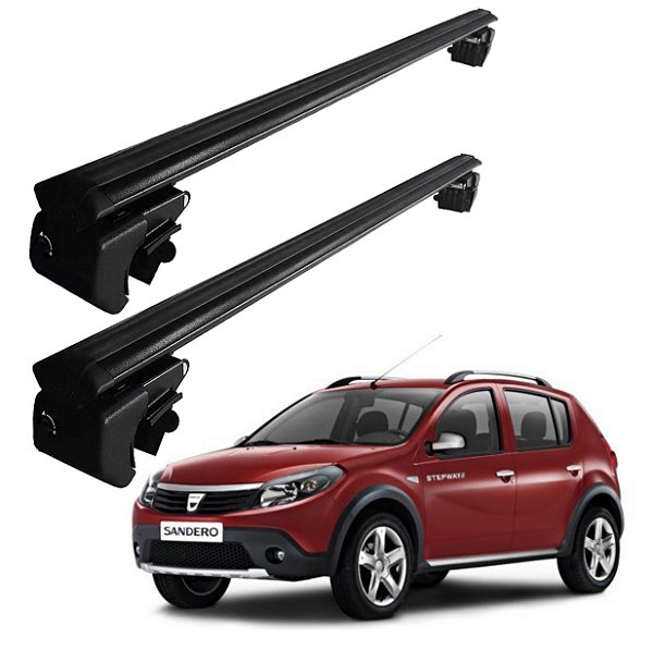 RACK P/ LONGARINAS SIGMA ALUMÍNIO 02 (1,16M) RENAULT SANDERO STEPWAY 2008 2009 2010 2011 2012 2013 2014 2015 2016 2017 2018 2019 2020 2021 2022 2023 2024 2025 - PRETO