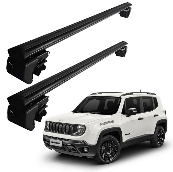 RACK P/ LONGARINAS SIGMA ALUMÍNIO 03 (1,26M) JEEP RENEGADE 2015 2016 2017 2018 2019 2020 2021 2022 2023 2024 2025 - PRETO