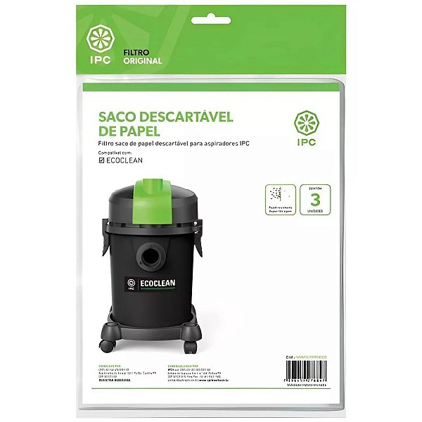 Pack de Saco Descartável de Papel p/ Ecoclean IPC (3 Un.)