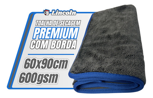 Toalha de Secagem Premium Cinza 60x90CM 600GSM Lincoln