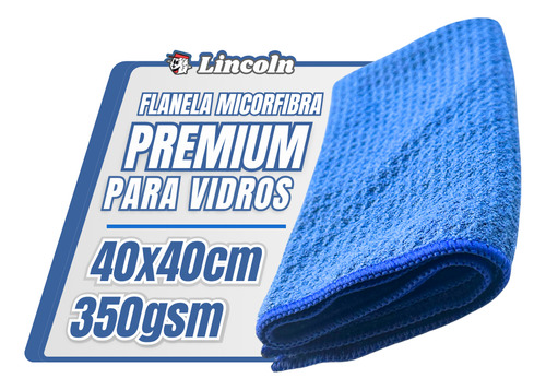 Pano de Microfibra Azul p/ Vidros 40x40CM 350GSM Lincoln